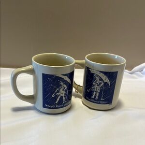 Vintage Morton Salt Girl “When It Rains It Pours” Mug Set/2